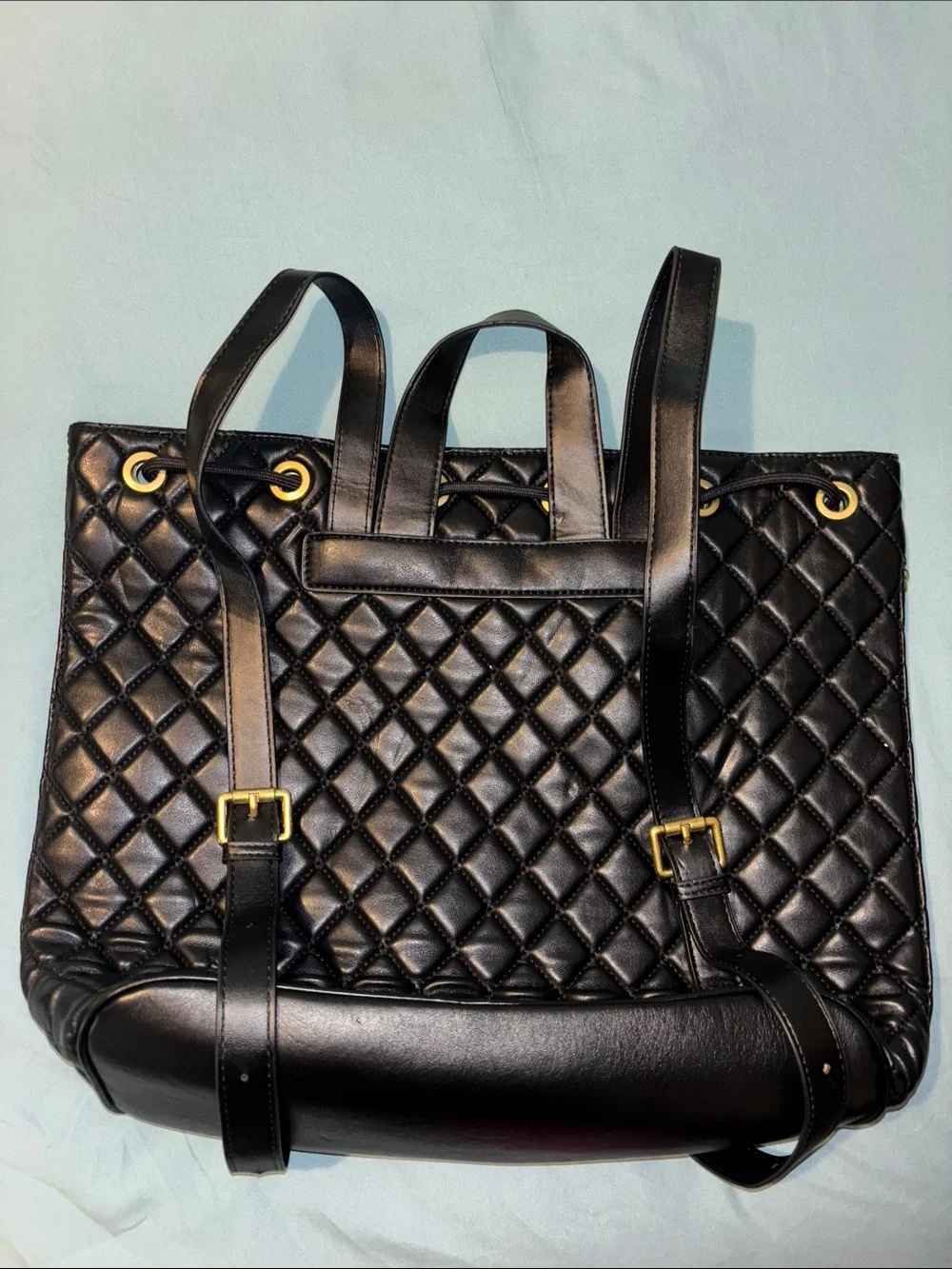 Black Quilted Drawstring Backpack